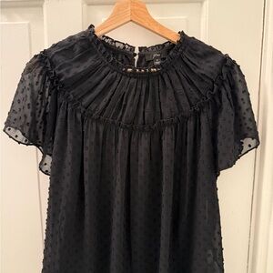 J. Crew Black Flutter Sleeve Blouse with Bib Collar M